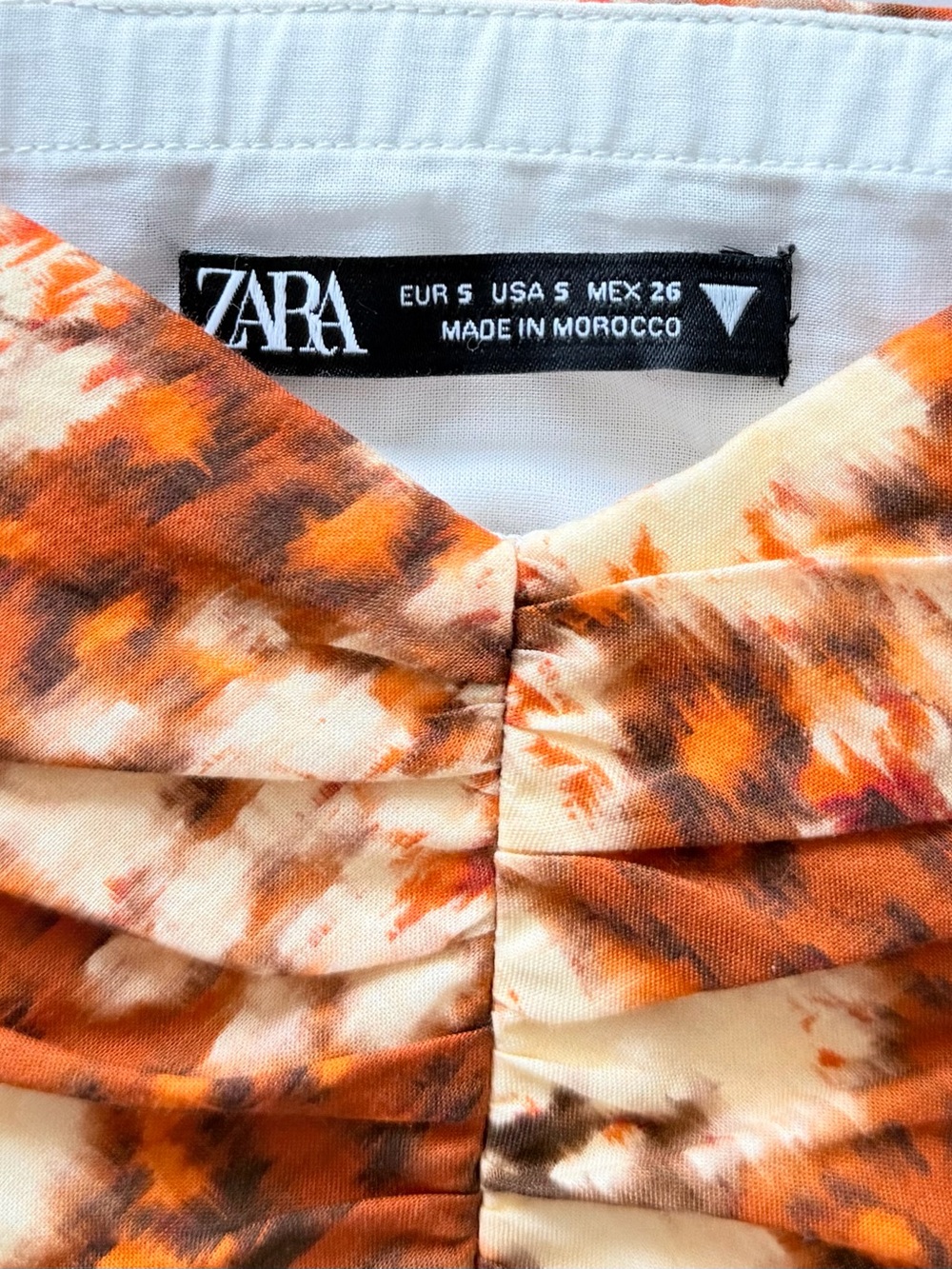 Zara Floral Ruched Crop Top & Wide Leg Pants Co-Ord Set XS/S Orange Boho Y2K - Picture 4 of 16